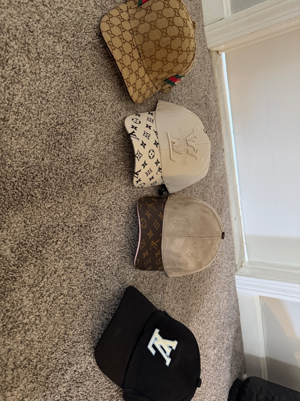 Luxury-Inspired Women's Baseball Cap in Beige Monogram and Black Logo